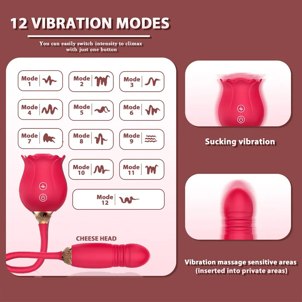 Rose Toy Dildo Thrusting Vibrator for Women Egg Clitoris Sucker Stimulator Tongue Licking Wiggle Adults Goods Sucking Sex Female