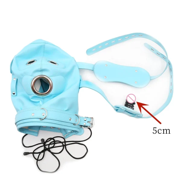 3 Colour PU Leather Total Lockdown BDSM Sex Bondage Hood with Silicone Mouth Gag Dildo Openable Eye Mask Adult Games Sex Toys - Image 3