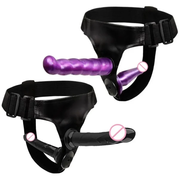 Double Penis Dual Ended Strapon Ultra Elastic Harness Belt Strap On Dildo Adult Sex Toys for Woman Couple Anal Soft Dildo