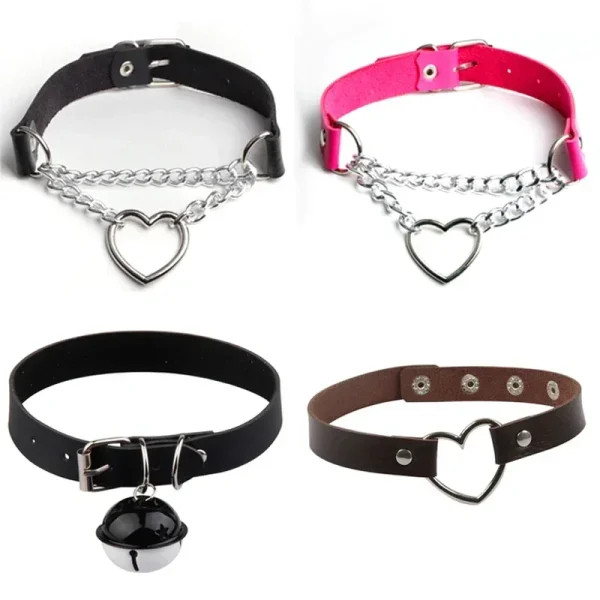 Sexy PU Leather Peach Heart Chain Collar BDSM Bondage Slave Body Harness Necklace Sex Toys for Couple Game