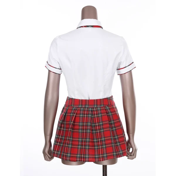 Women Girls Cosplay Costume School Uniform Short Sleeve Shirt with Plaid Skirt for Halloween Role Play Party Photography - Image 4