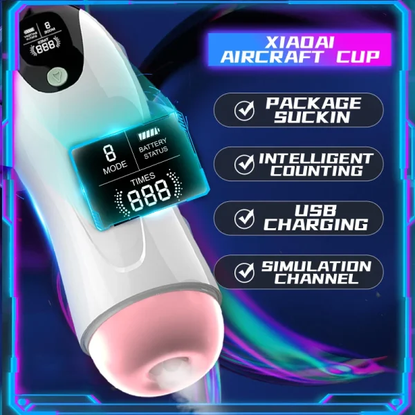 Adult Products Men's Automatic Airplane Cup Sucking Telescopic Intelligent Sound Heating Simulation Channel Sex Masturbation - Image 4