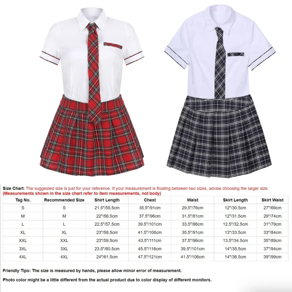 Women Girls Cosplay Costume School Uniform Short Sleeve Shirt with Plaid Skirt for Halloween Role Play Party Photography - Image 6