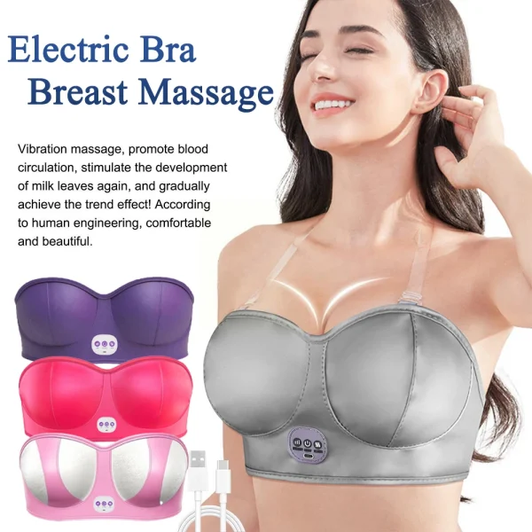 Xijis Electric Breast Massager – Smart Vibration Heating, Hot Compress Stimulator, Chest Shaping and Relaxing Breast Care Massage Bra