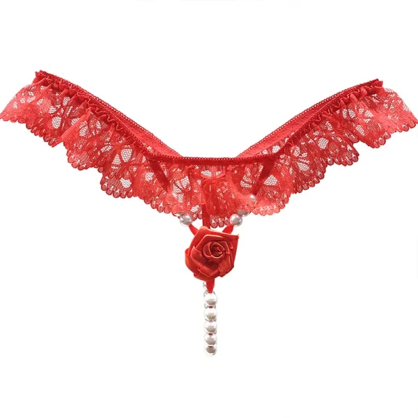 1PCS Women's Sexy Ultra-thin G-string Pearls Rose Embellishment Thong Embroidery Panries Low-waist Beaded Temptation Underwear - Image 3