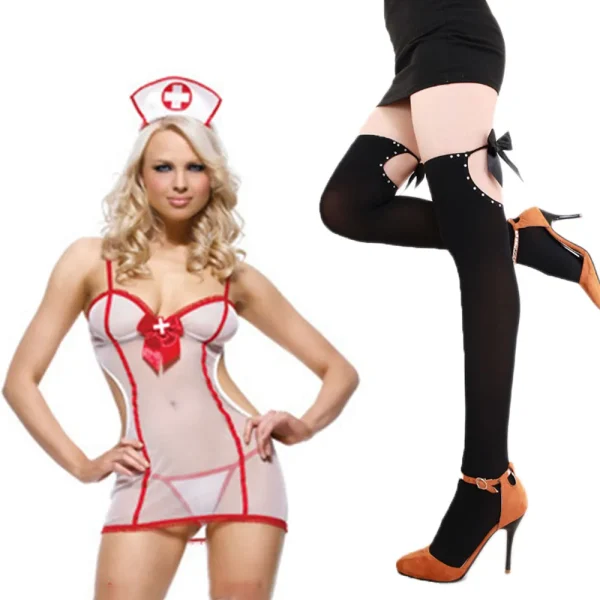 Sexy Cosplay Nurse Dress Suit set Lingerie Maid Apparel high Knee Stockings Women Underwear Intimates Exotic toys for Love games - Image 6