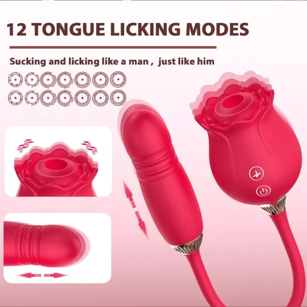 Rose Toy Dildo Thrusting Vibrator for Women Egg Clitoris Sucker Stimulator Tongue Licking Wiggle Adults Goods Sucking Sex Female - Image 3