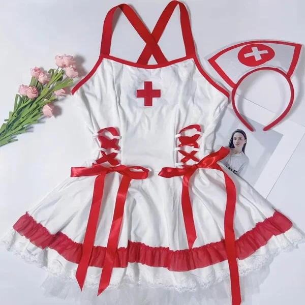 Performance Wear Women Sexy Lingerie Nurse Girl Dress Uniform Red Role Play Underwear Night Club Stage Exotic Costumes Pajamas