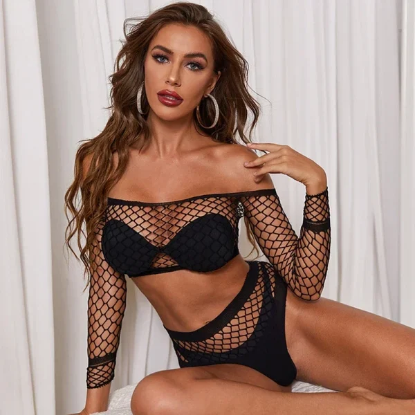 Erotic Teddy Babydoll Bodysuit Sexy Sexi Lingerie Transparent Fishnet Crotchless Body Stockings Erotic Dress Sex Lenceria - Image 5