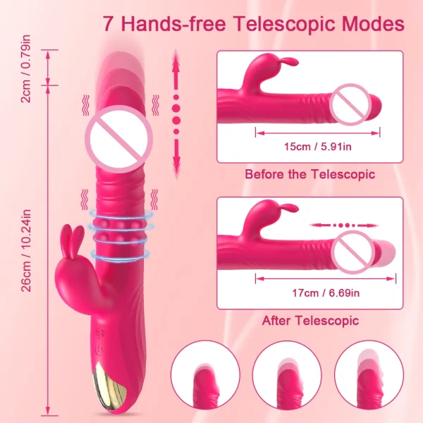 Rabbit Vibrator for Women Vagina G-Spot Nipple Clitoris Stimulator Thrusting Telescopic Rotating Dildo for Adult Sexy Toys - Image 2