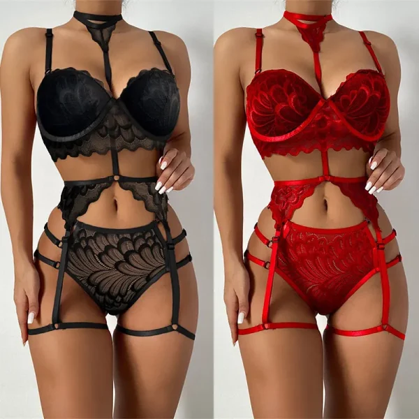 Premium Sense Gathered Lingerie Women's Sexy Teasing Temptation Garter Set Of Three See-through Comfortable And Charming Pajamas