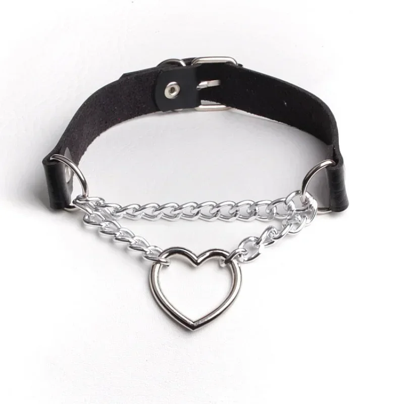 Sexy PU Leather Peach Heart Chain Collar BDSM Bondage Slave Body Harness Necklace Sex Toys for Couple Game