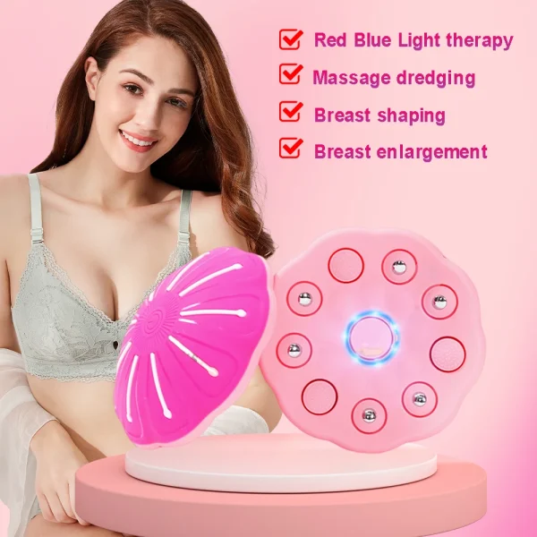 Xijis EMS Electric Breast Massager – Breast Enhancement Instrument, Vibration Hot Compress, Chest Pump, Red and Blue Light Therapy - Image 2