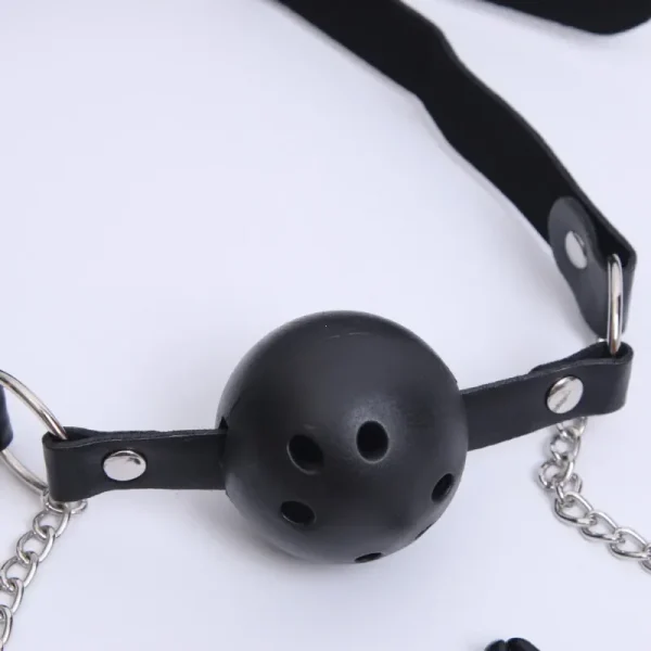 Erotic Toy PU Leather Mouth Gag Ball Oral Sex with Chain Clip Breast Nipple Clamps Fetish Bondage Harness Sex Toys Adult Games - Image 4